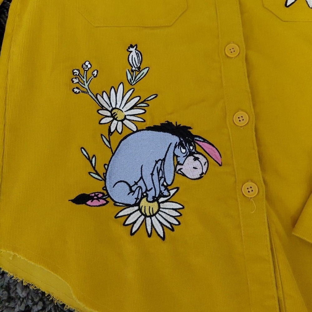 OUR Disney Winnie Pooh Corduroy Small Yellow Gold Button Up Raw Hem Embroidered - Picture 3 of 15